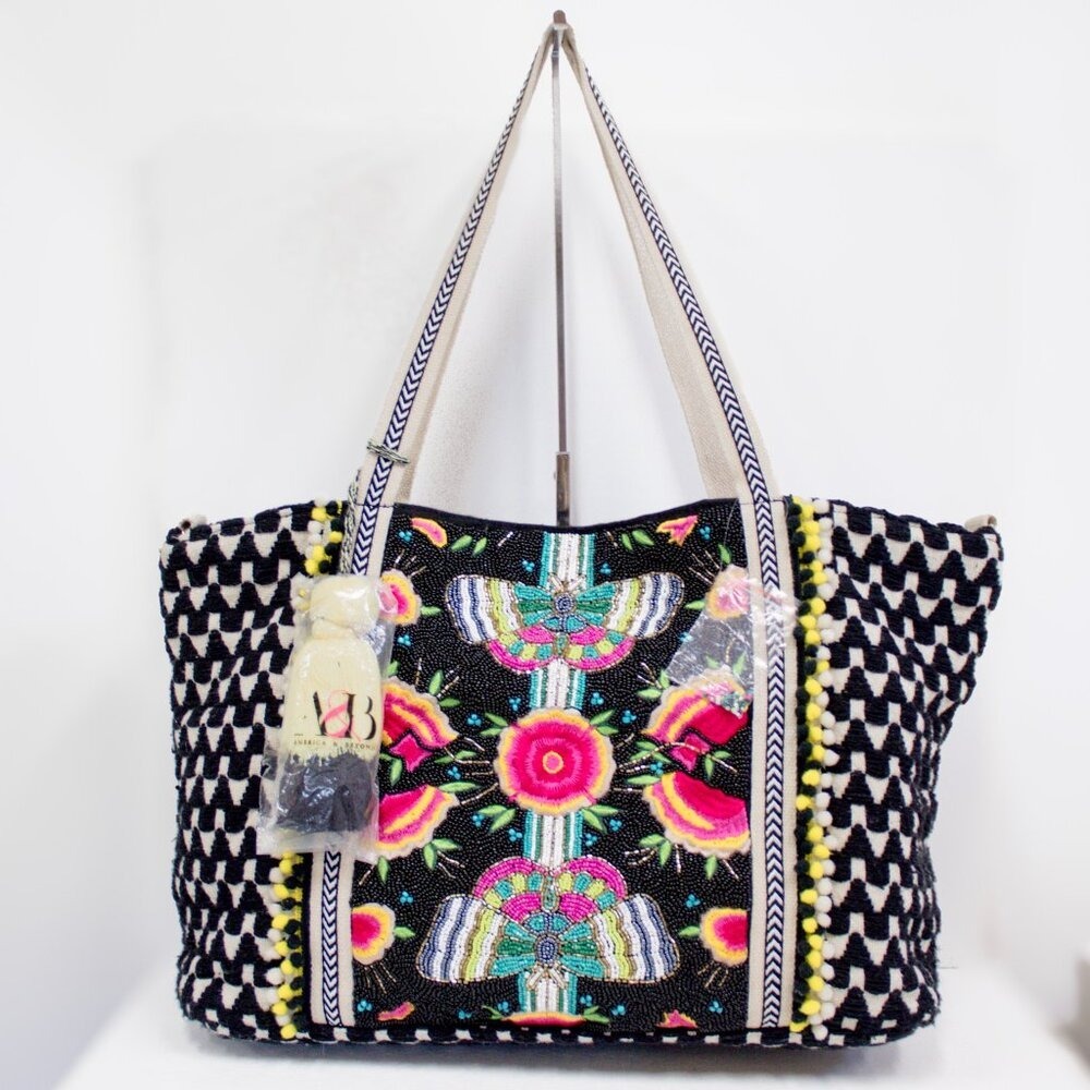 America & Beyond Beaded Embellished Large Tote- Butterflies- Summer- NWT - Picture 8 of 11